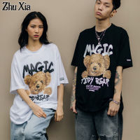 ZhuXia ผู้หญิงเกาหลีเสื้อยืดครึ่งแขนน่ารักหมีสไตล์ขี้เกียจสไตล์หลวม