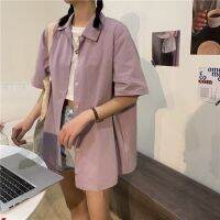 Women Korean Short Sleeve Solid Shirts Ulzzang Blouse