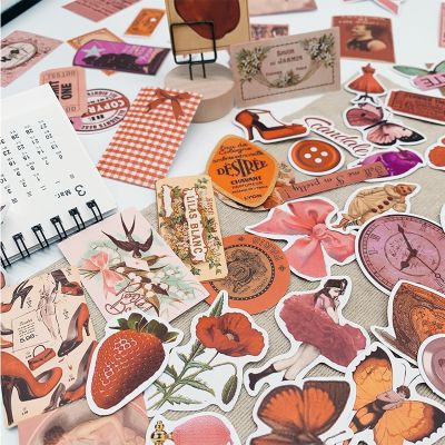 [COD] 60 pieces of retro style pink memory stickers flower and bird bow bookmark handbook decorative