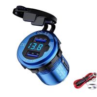 ▫❂ อัพเกรด 12/24V อลูมิเนียมโลหะ 36W QC3.0 Dual USB Car Motor Charger Socket Waterproof With Voltmeter Switch Fast Quick Charge