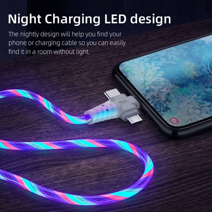 3in1-flow-luminous-lighting-สาย-usb-สำหรับ-iphone-13-12-11-pro-สำหรับ-iphone-led-usb-สำหรับสายเคเบิล-c-micro-charger-type