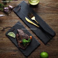 ▼ Natural Slate Dishes Solid Rectangle Stone Sushi Steak Barbecue Plate Cheese Pizza Flat Fruit Plate