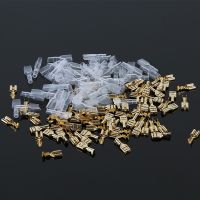 200PCS Male/Spade Crimp Female Electrical Connector Insulating Sleeve Faston Terminal for 22-16 AWG Kit Gold Brass Solder