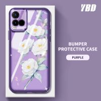 โทรศัพท์ YBD เคสสำหรับ Vivo Y21A Y21E Y21T Y21S Y21ฟิล์มเลนส์ Y33S Y33T Y21G V2111 V2110 V2109 V2135ดอกไม้คาเมลเลียลวดลายโปร่งใสสีอ่อน TPU Carmera ป้องกัน