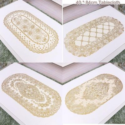 Lace Vintage Embroidered Oval Tablecloth for Wedding Party Home Tea Table Mats Kitchen Decoration Waterproof PVC Table Cloth
