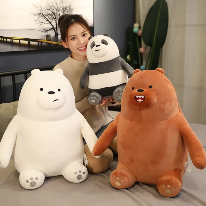 25-60cm cartoon network we bare bears stuffed pillow plush doll toy ice  bear panda grizzly brown teddy toys sitting collection miniso set for kids  panpan | Lazada PH