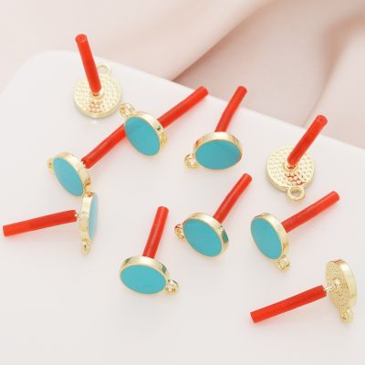 【YP】 10pcs Round Stud Earrings Connectors Color Alloy Base Earring Settings Diy Jewelry Making Findings