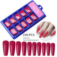 [กาว] Fingerqueen 100Pcsน่ารักเจลเล็บปลอมยาวBallerinaสวมใส่สีฟ้าขนาดเล็กกล่องเต็มบัลเล่ต์เล็บปลอมสีสีทึบแผ่นติดเล็บ