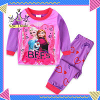 【Fast Delivery?】2pcs Girls Long Sleeve Pajamas Suit Cute Cartoon Digital Printing Round Neck Home Wear Set