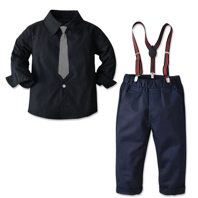 Kids Boys Gentleman Formal Suit Long Sleeve Suit Shirt+Plaid Pants 4 PCS Set Toddler Children Wedding Party Costume Fashion