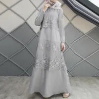 MOMONACO ZANZEA Muslimah Womens Long Sleeve Lace Tiered A-Line Abaya Muslim Dubai Kaftan Baggy Maxi Dress