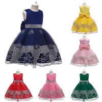 เสื้อ Girl princess embroidery dress Lace flower girl‘s long tail dresses เดรสเด็กผู้หญิง