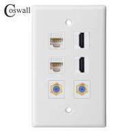 [HOT GELLXKOWOIGHIO 527] Coswall PC แผง Wall Outlet Coaxial Satellite TV F Head Amp; CAT6 RJ45อินเทอร์เน็ตแจ็คหญิงหญิงรองรับ HDMI 2.0