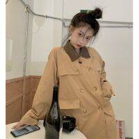 New Polo Collar, 2021stitching Khaki Mid-Length Coat Womens Korean-Style Loose Casual Jacket