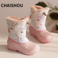 TX01 New Winter Snow Boots Lovely Cartoon Unicorn Pattern Waterproof Kids Boots For Boys Girls Plush Warm Non Slip Toddler Boots