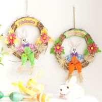 [COD] Cross-border new Easter decorations ins spring pastoral style straw rabbit home door wall pendant