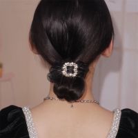 Square Crystal Hair Elastics Ties Pearls Hair Rope Fashion Hair Ring Ponytail Hair Holder Hair Accessories for Girl and Women Hair Accessories