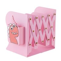 Cute Expandable Bookends Decorative 3-grid Metal Bookend Adjustable Book Stand Magazine Holder with Cartoon Pen Holder
