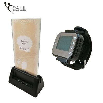 Wireless Pager Restaurant Waiter Calling System 5pcs Button with Menu Holder and Watch Receiver