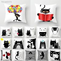 ❁ 45x45cm Polyester Cartoon Pillow Home Decoration Pillowcase Black and White Cat Sofa Decoration Cushion Cover Pillow Pillowcase