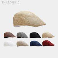 ♣ Mens Solid Casette Caps Imitation Hemp Beret British Retro Breathable Spring Summer Outdoor Casual Golf Hats Street Trend Hat