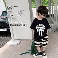 Elmo Beibei Boys 2023 Summer Handsome Cartoon Doll Short-Sleeved T-Shirt Baby Korean Letter Crewneck Top