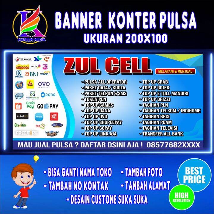 Spanduk Banner Konter Pulsa Spanduk Konter Seluller Ukuran 2mx1m