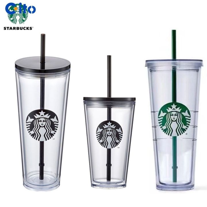 Starbucks Cold Cup Clear Venti Tumbler Traveler with Green Straw