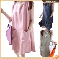 COD SDFGERTYTRRT NICE Summer Women Solid Color Cotton Linen Sleeveless A-Line Mini Dress with Pockets