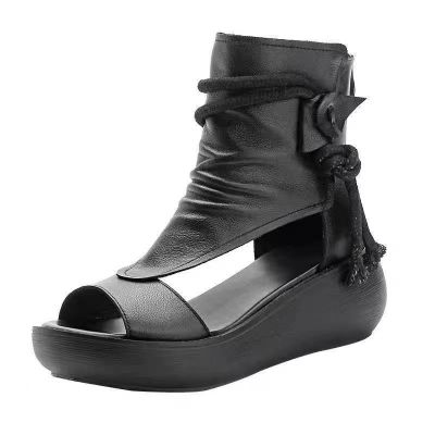 ZFN050ผู้หญิงรองเท้าโรมันสไตล์สบายๆ2021ใหม่ High-Top ความสูงที่เพิ่มขึ้นรองเท้าแตะส้นหนาทรงเรียวรองเท้าหนังนิ่มแพลตฟอร์ม Peep Toe รองเท้าแตะ