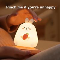 Bedroom night light for children cute animal pig rabbit led Silicone lamp Touch Sensor Dimmable kid Holiday Gift Rechargeable Night Lights