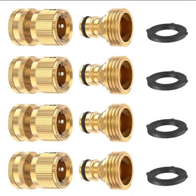 Garden Hose Quick Connector Solid Brass,3/4 Inch GHT Thread Fitting No-Leak Water Hose Female and Male Adapter