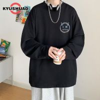 KYUSHUAD เสื้อสเวตเตอร์สวมหัวสำหรับผู้ชายเสื้อสเวตเตอร์แบบสวมหัวพิมพ์ลายเรียบง่ายลำลองเสื้อแขนยาวลำลองทรงหลวม