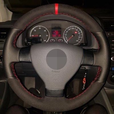 DIY Black Leather Suede Car Steering Wheel Cover For Volkswagen Golf 5 Mk5 VW Passat B6 Jetta 5 Mk5 Tiguan 2007-2011