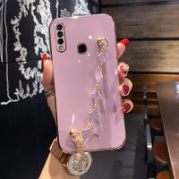 COROGI เคส A31 OPPO พร้อมสายรัดข้อมือนำโชคลายโคลเวอร์สร้อยข้อมือแบบนิ่มกันกระแทกขอบสี่เหลี่ยมเคสมือถือเคลือบ6D หรูหราฝาหลังป้องกันซิลิโคน