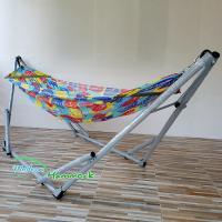 Modern Hammock เปลนอนแบบเปลญวน หรือเปลพับได้ ขนาดพิเศษ รุ่นจัมโบ้ ผ้าเปลสีฟ้า(ลายใบไม้)