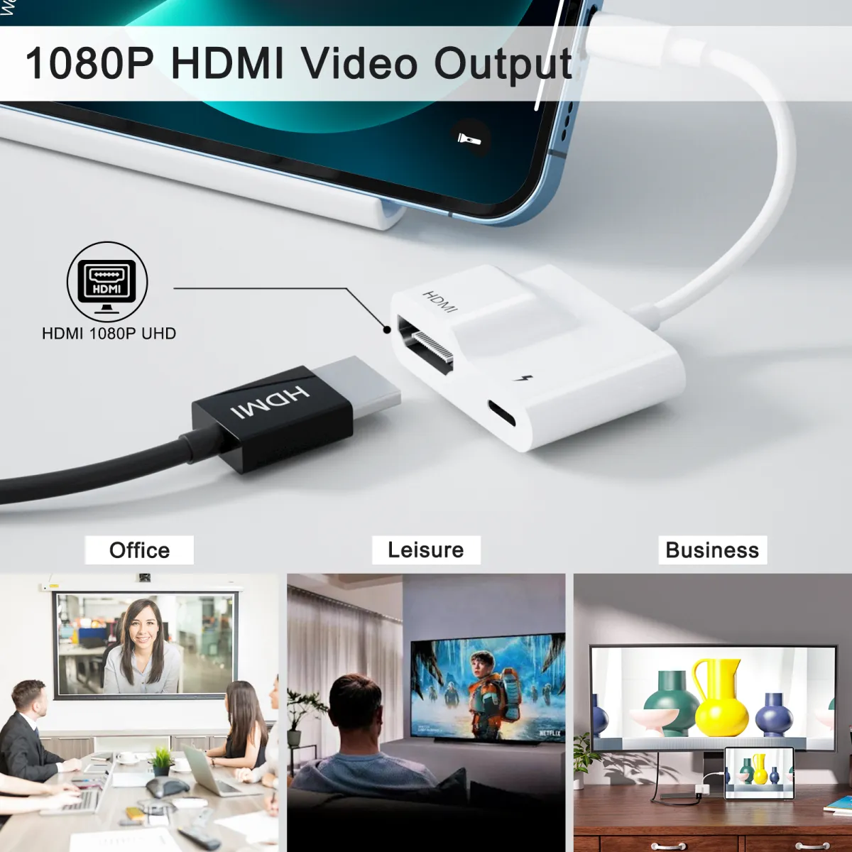 FEINODI 2 trong1 Lightning sang HDMI tương thích Bộ chuyển đổi cáp 2 cổng  Bộ chuyển đổi AV kỹ thuật số 1080P cho Phụ kiện điện thoại iPhone iPad sang  TV 