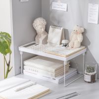 【CC】✆  Desk Organizer Shelf Office School Supplies Iron Layered Rack Dormitory Desktop Stationery Storage