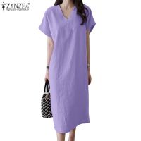 COD DSTGRTYTRUYUY ZANZEA Women Holiday Casual Loose Short Sleeve Summer Pure Cotton Dresses