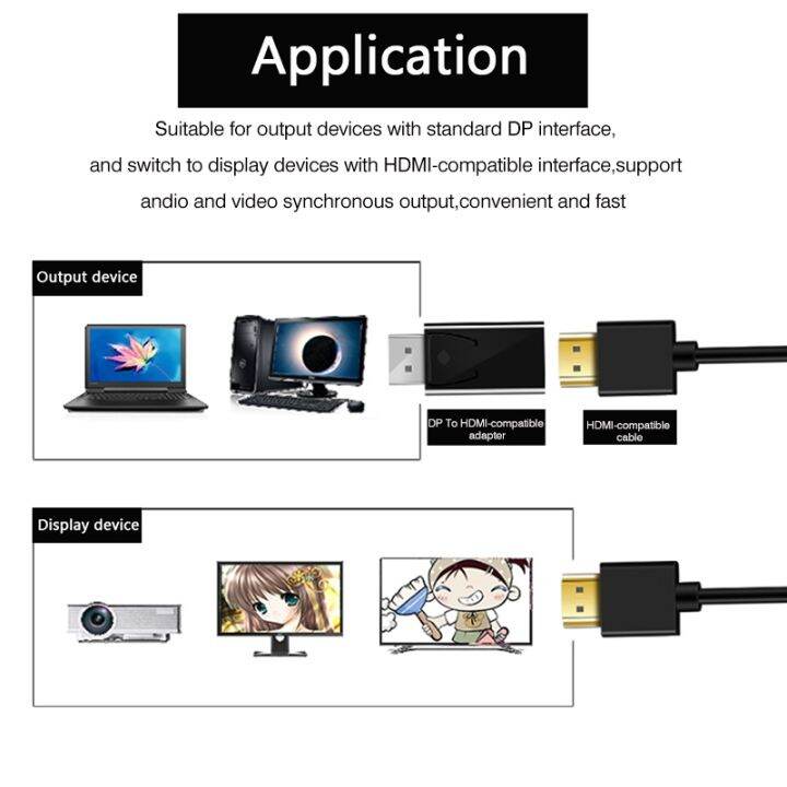 cw-display-port-to-hdmi-compatible-male-female-video-audio-cable-for-tv-laptop-projector