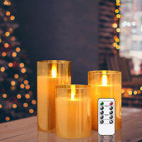 3D Effect LED Flameless Candle Festival Decor 3D Flickering Glass Candle with Remote Control Timer Christmas Decoration for Home