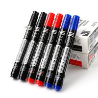 1PC Waterproof Marker Pen Oil Permanent Dual Tip 2.8 mm Nib Black Blue Red School Office Stationery 3 Colors Highlighters Markers