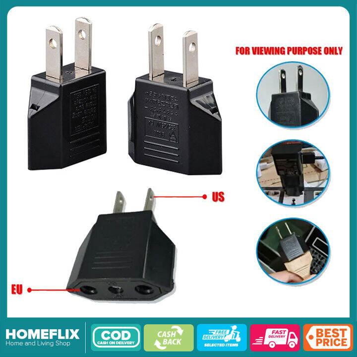 Homeflix 1/3/5/10 PCS Black AC Power Flat Plug Adaptor (2 LEG ) EU to