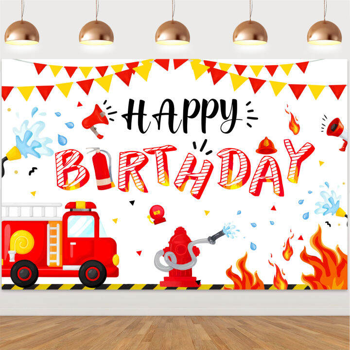 Cheereveal Fire truck birthday theme background cloth, fire truck