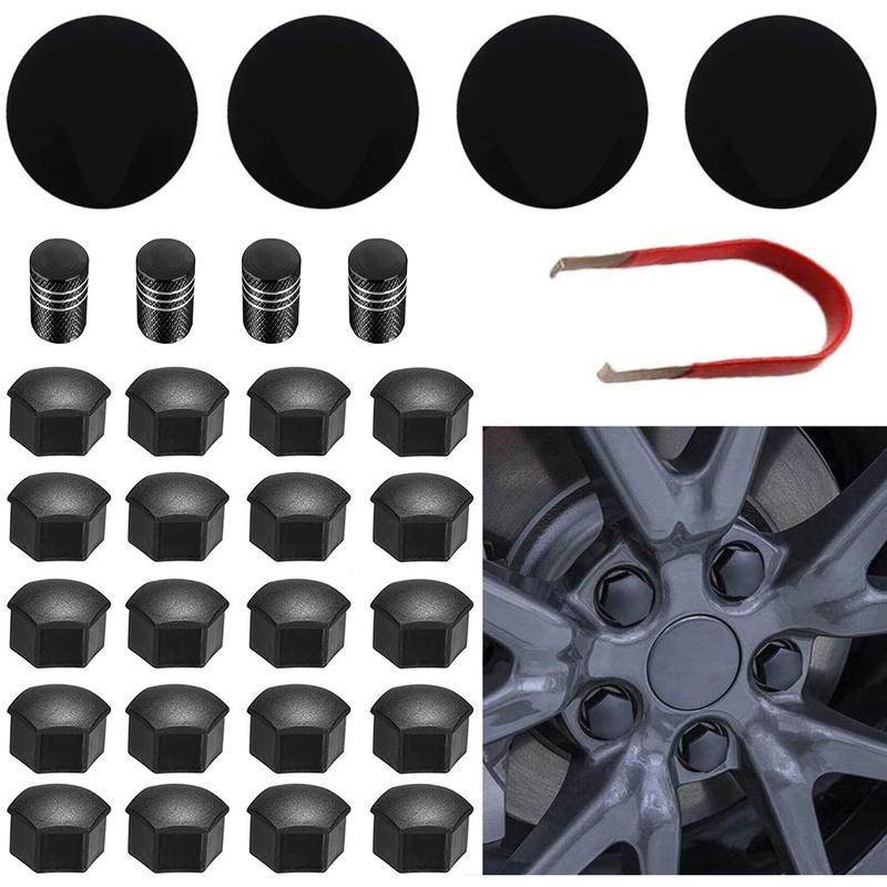 Suitable for Tesla car tire screw cap nut dust protection cover. wheel hub screw decorative plastic cover 20 pcs Tesla Black frosted hubcap,wopin 