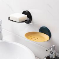 ∋✻✎ Wall-Mounted Round Suction Cup Drain Soap Holders Household Soap Dishes Bathroom Toilet Soap Box Punch-Free Drain Tray Soap Base