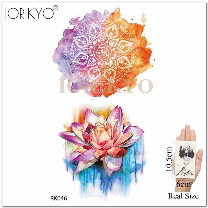 iorikyo-สติกเกอร์รอยสักชั่วคราวลายดอกเฮนน่าสีน้ำสุดเซ็กซี่สำหรับผู้หญิงลายดอกบัวกันน้ำสำหรับเด็กผู้หญิงหน้าอกเล็กรอยสักปลอม