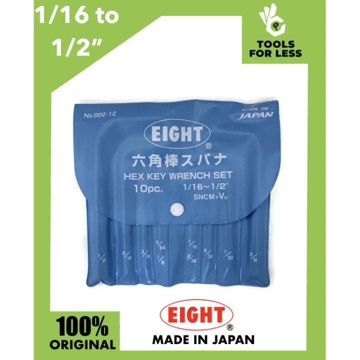 [wrench tools set original japan]10 pc. Eight Hex Allen Key Wrench Set in Vinyl Pouch 1/16 to 1/