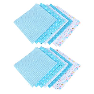14Pcs 50cm x 50cm Cotton Small Floral Plain Printed Cotton Fabric for Cloth Sewing Patchwork Quilting(Light Blue)