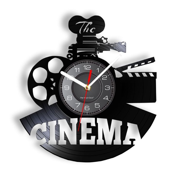 ใหม่-สไตล์-ภาพเคลื่อนไหวตัดเลเซอร์โปรเจคเตอร์-longplay-นาฬิกาแขวนผนังฟิล์มตลับฉายภาพยนตร์รูปร่างนาฬิกานาฬิกาแขวนผนังสีดำ
